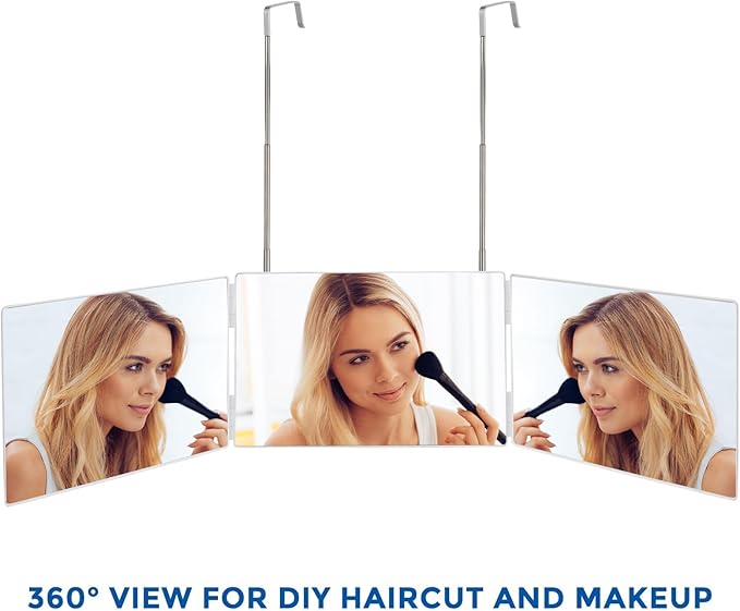 Wentoma 360° Viewing Mirror for Hair Cutting and Styling, Adjustable Height Mirror for Grooming, Makeup and Shaving, Clear HD Glass, Portable for Bathroom or Travel (White)