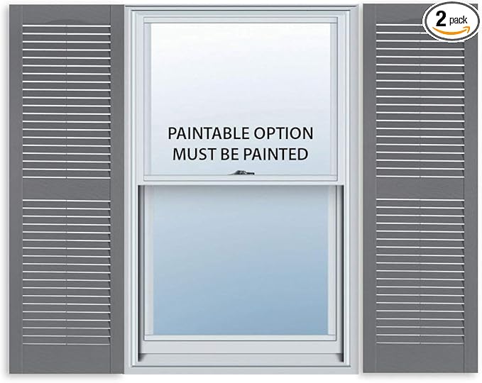 Exterior Solutions Standard Louver Exterior Vinyl Window Shutters, Paintable (Pair), 15 Inch x 35 Inch