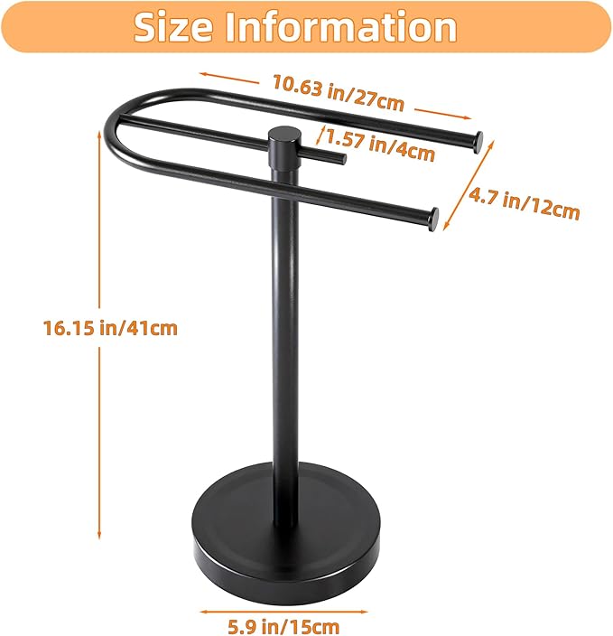 Towel Holder Stand, Stainless Steel Hand Towel Holder Rack for Bathroom Countertop, C-Shape Free Standing Towel Bar Holds 2 Towels for Bathroom Kitchen Countertop, Matte Black