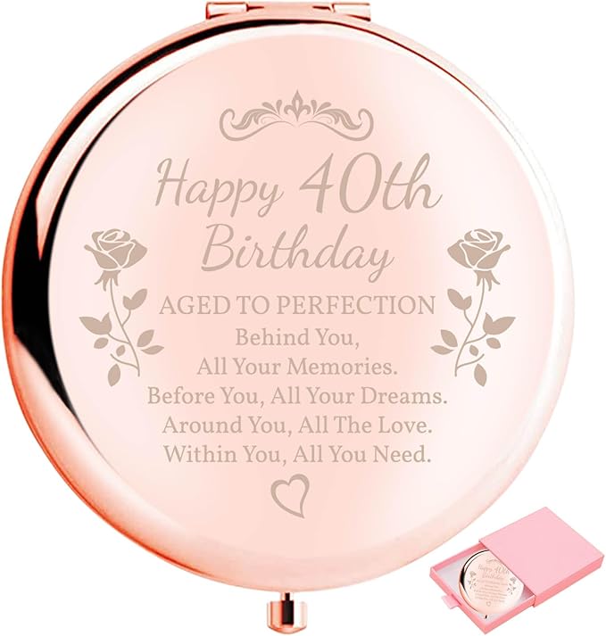 Birthday Gifts for Women Makeup Mirror 10th-85th Birthday Gifts for Sister Mom BFF Daughter Grandma Granddaughter - Milestone Birthday Presents 2-in-1 Compact Mirror (40th Birthday)
