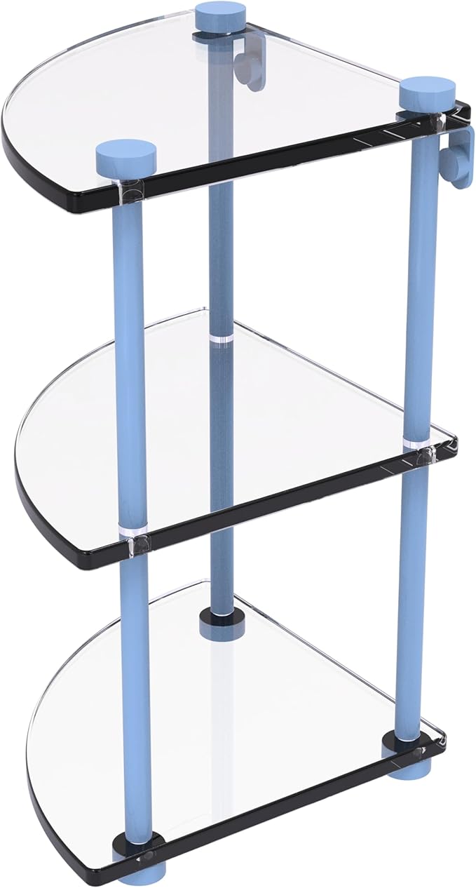 Allied Brass NS-6-FTB Three Tier Corner Glass Shelf, Flat Troll Blue