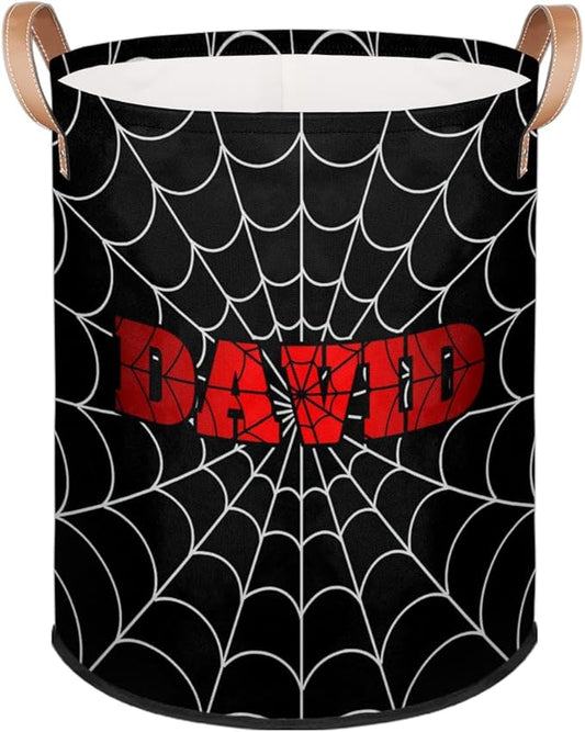 Spider Wed Personalized-Laundry-Hamper-Basket for Kids Custom Name Collapsible Storage Organizer Bin Dirty Clothes Toys Hamper for Boys Nursery in Laundry, Bedroom, Bathroom Black
