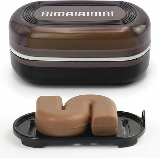 AIMAIAIMAI Travel Soap Container, Leakproof Soap Box, Travel Soap Holder with Removable Draining Layer, Portable Soap Case for Traveling, Camping, Gym (Black)