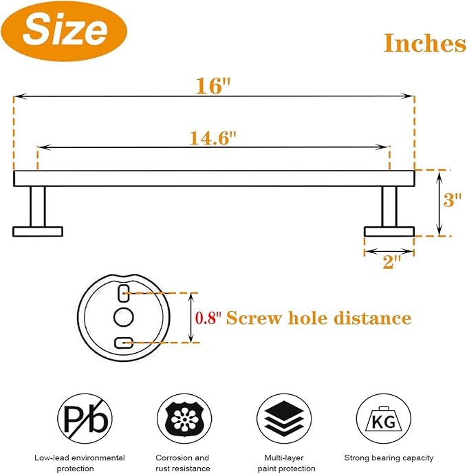 TocTen Bath Towel Bar - Thicken SUS304 Stainless Steel Bathroom Towel Holder, Towel Rod for Bathroom Heavy Duty Wall Mounted Towel Rack Hanger (16IN, Black)
