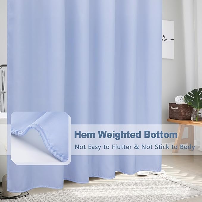 AooHome Fabric Shower Curtains, Cloth Ombre Blue Shower Curtain Sets, Washable Fabric Blue and White Shower Curtain, Rustic Farmhouse Bathroom Shower Curtains, 72x78 Inches