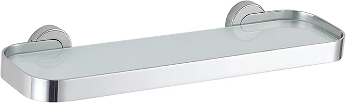 Cortesi Home Milo Contemporary Stainless Steel Glass Vanity Shelf, Chrome, 16"