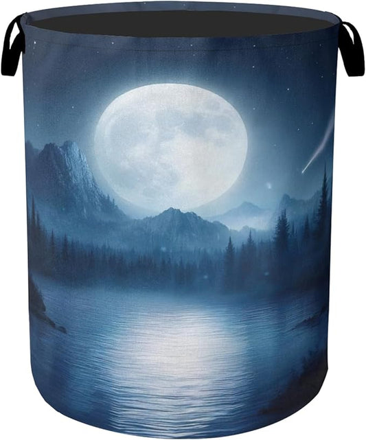 Full Moon Starry Sky Forest Laundry Basket - Heavy Duty 60L Dirty Clothes Organizer, Water Resistant Foldable Hamper for Men Women