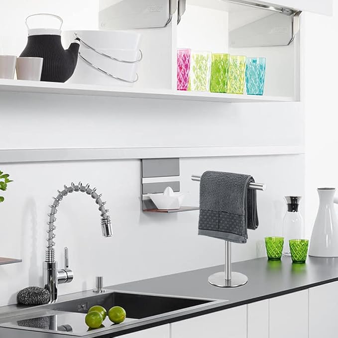 Bath Hand Towel Holder Stand for Bathroom Vanity Countertop Brushed Finish T-Shape Towel Bar Rack Stand Towel Bar for Bathroom Kitchen