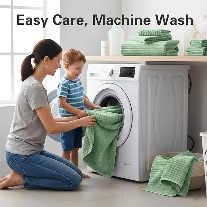 6-Piece Bath Towel Set(30"x60"), 2 Large Bath Towel Sheets, 2 Hand Towels and 2 Washcloths - Highly Absorbent Quick Dry Microfiber,Ultra Soft Towel Set for Bathroom (Sage Green