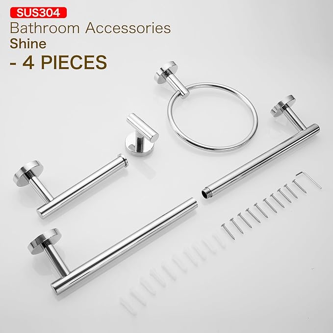 4 Pieces Chrome Plated Towel Bar Set Bathroom Hardware Set, 18Inch Towel Holder Set Towel Racks for Bathroom, SUS304 Stainless Steel Bathroom Accessory Set