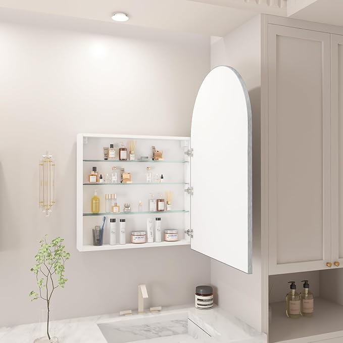 FKWin Bathroom Medicine Cabinet with Mirror for Left or Right Opening, Surface Mount Medicine Cabinets for Bathroom not Recessed, Modern Vanity Mirror with Storage, Silver, 24x36 inch