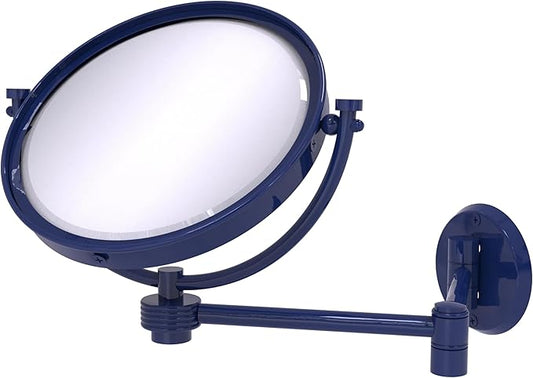 Allied Brass WM-6G/3X-MBL 8 Inch Wall Mounted Extending Make-Up Mirror 3X Magnification with Grooved Accent, Mediterranean Blue