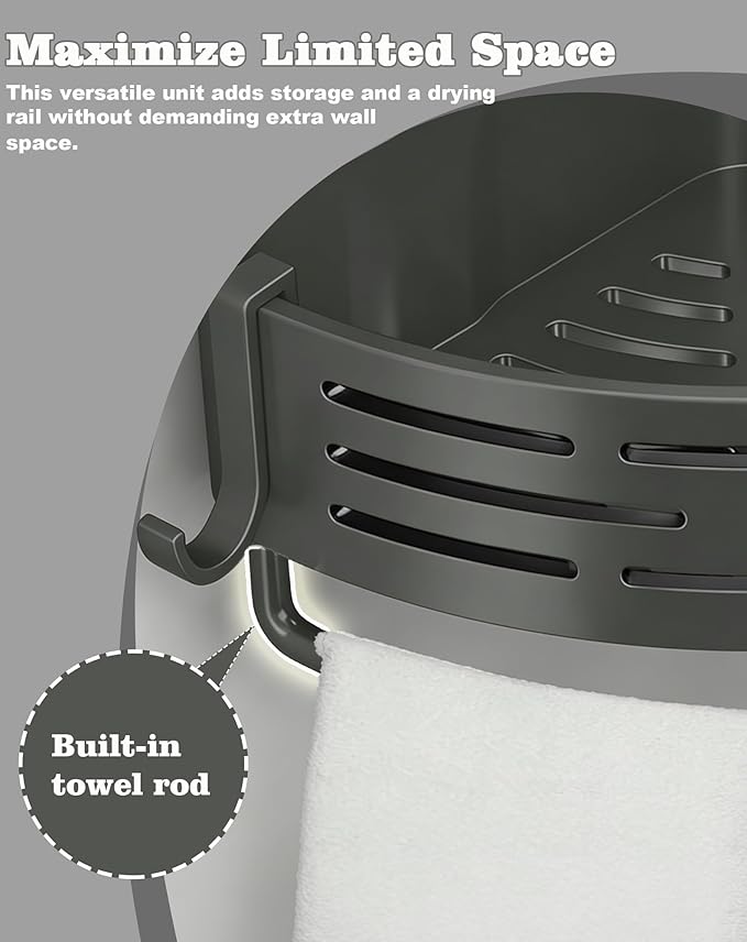LOOCH 3 Pack Plastic Corner Shower Caddy with Twist-Lock Suction Cups & a Pre-Applied Adhesive Layer, The No-Drill Shower Organizer with Towel Bar & Drain Holes for Bathroom Storage & Decor（Grey）