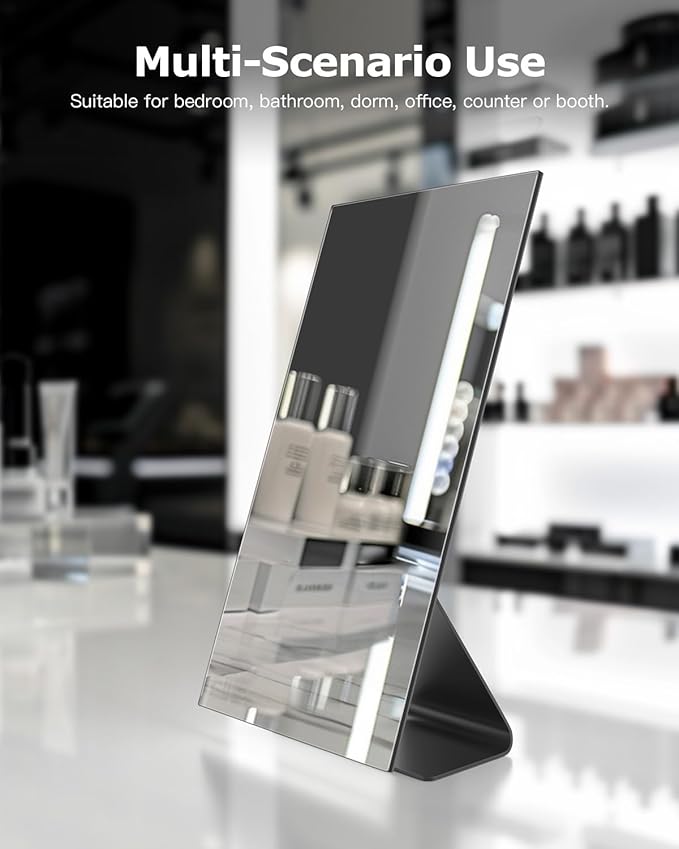 NEZZOE Rectangular Free-Standing Makeup Mirror, Frameless 1X Vanity Mirror with Adjustable Tilt, Metal Base, for Desk, Bathroom Countertop or Windowsill, 12 x 7 Inches