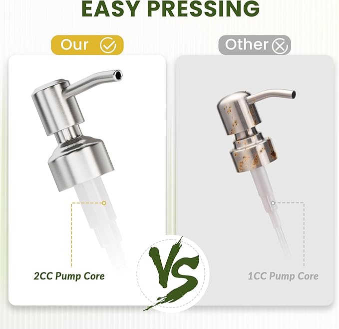 AmazerBath Soap Dispenser, 2 Pack Green Glass Soap Dispenser with Pump Stainless Steel, 14.2OZ Refillable Hand Soap Bottles Bathroom Kitchen