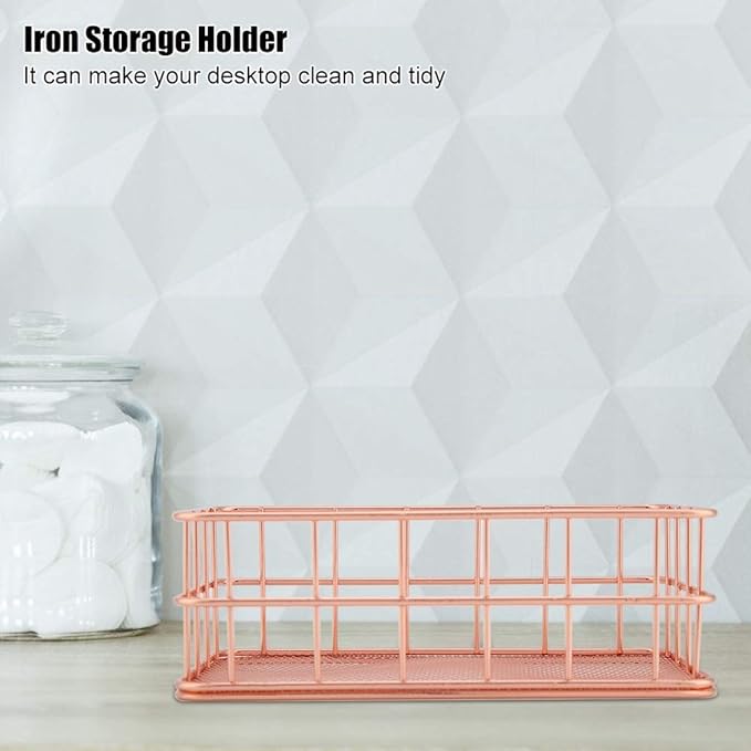 Makeup Storage Basket Organizer, Rose Gold Mesh Cosmetic Storage Holder Shelves for Makeup Brush Pen Holder(C)