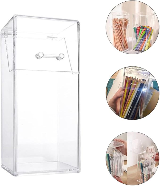 Alipis 4 Pcs Acrylic Makeup covered makeup brush holder with lid clear organizer cosmetic brush holder with lid cosmetic storage box desktop storage organizer acrylic desk