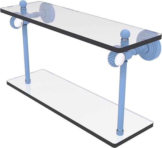 Allied Brass PG-2T-16-FTB Pacific Grove Collection 16 Inch Two Tiered Glass Shelf with Twisted Accents, Flat Troll Blue