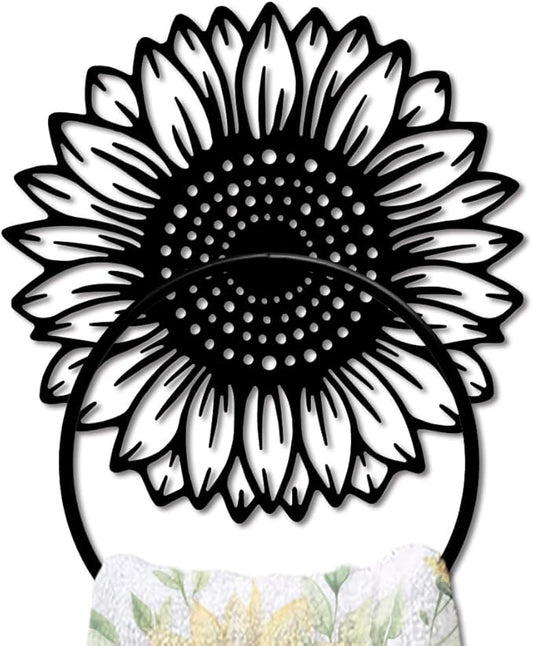 MAYJOYDIY Sunflower Metal Towel Ring Flower Plant Towel Holder Sunflower Bath Towel Ring for Wall Black Art Towel Rack Wall Mounted for Bathroom Kitchen Towel Hanger Home Decors Gift
