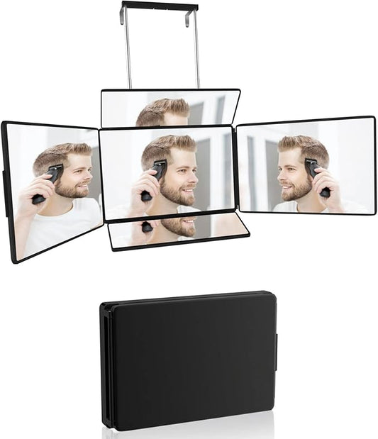 5 Way Mirror for Self Hair Cutting & Shaving, 360 Makeup Mirror with Height Adjustment for Braiding & Styling (Black)