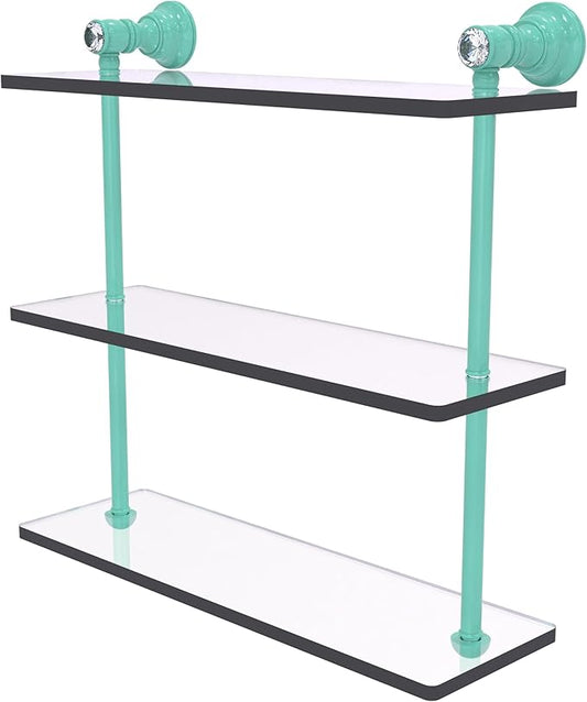 Allied Brass CC-5-16-SFG Carolina Crystal Collection 16 Inch Triple Glass Shelf, Sea Foam Green