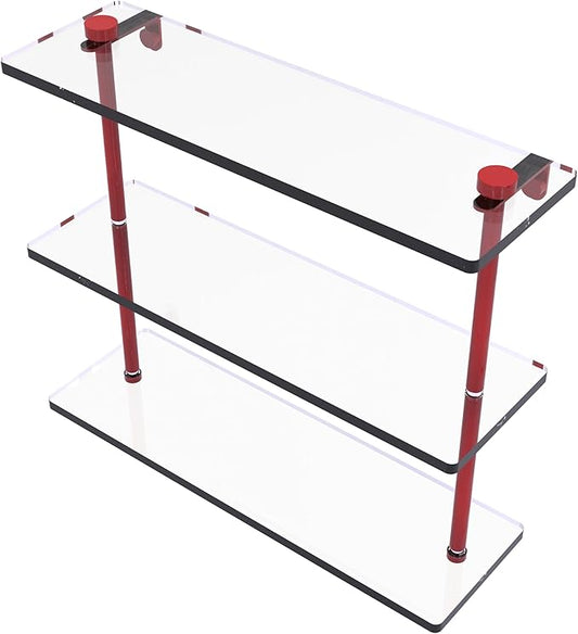 Allied Brass NS-5/16-FER 16 Inch Triple Tiered Glass Shelf, Fire Engine Red