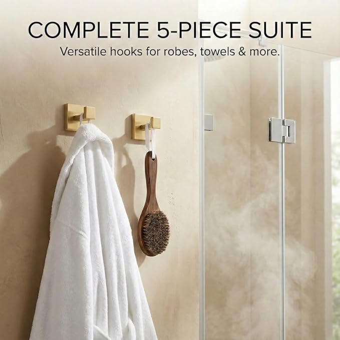 Brushed Gold Bathroom Accessories Set 5-Piece, Towel Bar & Towel Racks for Bathroom, The Manhattan Collection - Heavy Duty SUS304 Stainless Steel Hardware & Decor