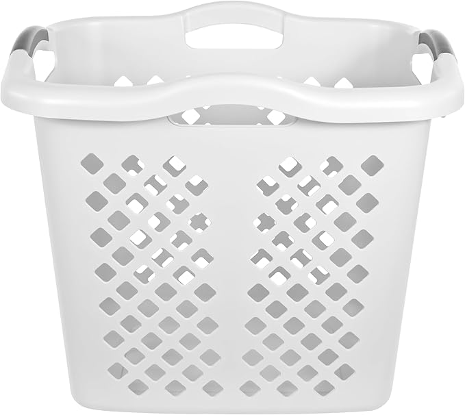 2-Pack 2 Bushel Ultra Portable Plastic Laundry Basket With Silver Handle, Suitable For Dirty Laundry Basket Boxes In Homes And Apartments, White