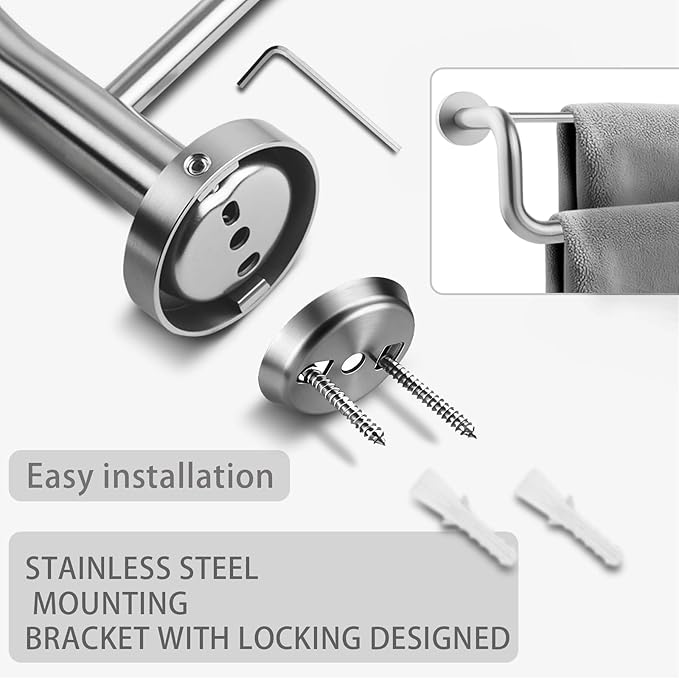 Double Towel Bar,Towel Rack for Bathroom,24 Inch Brushed Steel Towel Holder, Bath Towel Rack for Bathroom Wall Mounted,SUS304 Brushed Stainless Steel,Silver