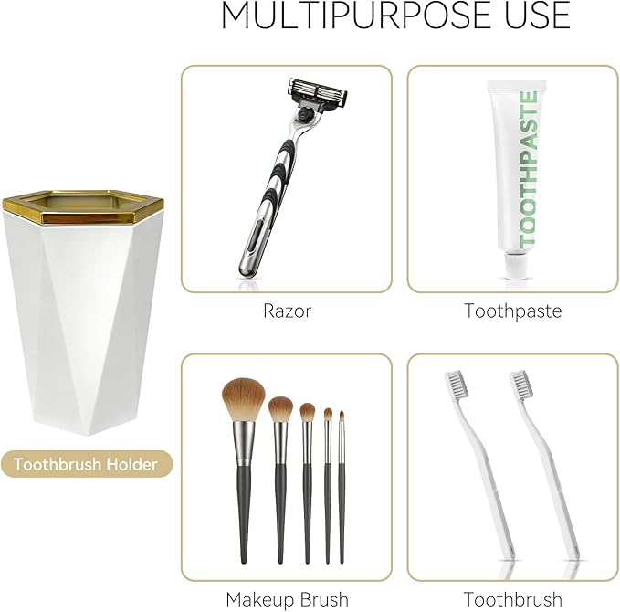 2 PCS White and Gold Bathroom Accessories Set, Bathroom Accessories Include Soap Dispenser and Toothbrush Holder, Morden Bathroom Décor, Bathroom Sets Accessories