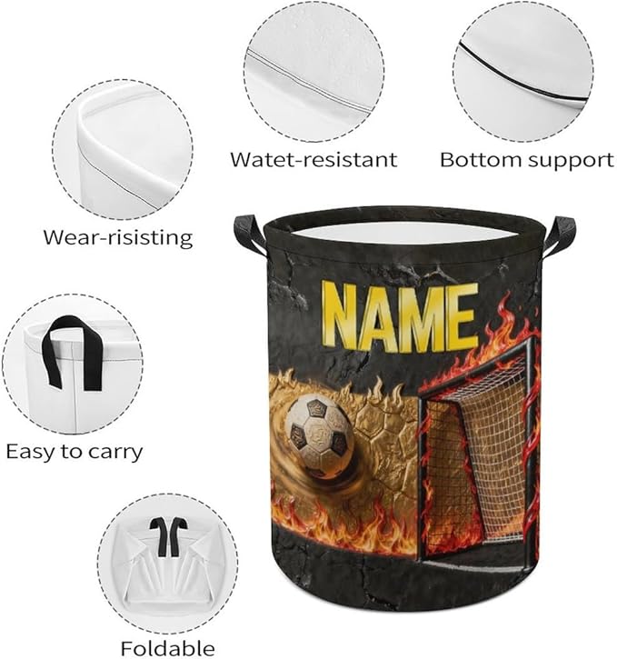 Personalized Soccer Laundry Hamper Custom Name Funny Dirty Clothes Laundry Basket Portable Storage Basket For Home Bathroom Family Football Lovers Xmas Birthday (style 22)