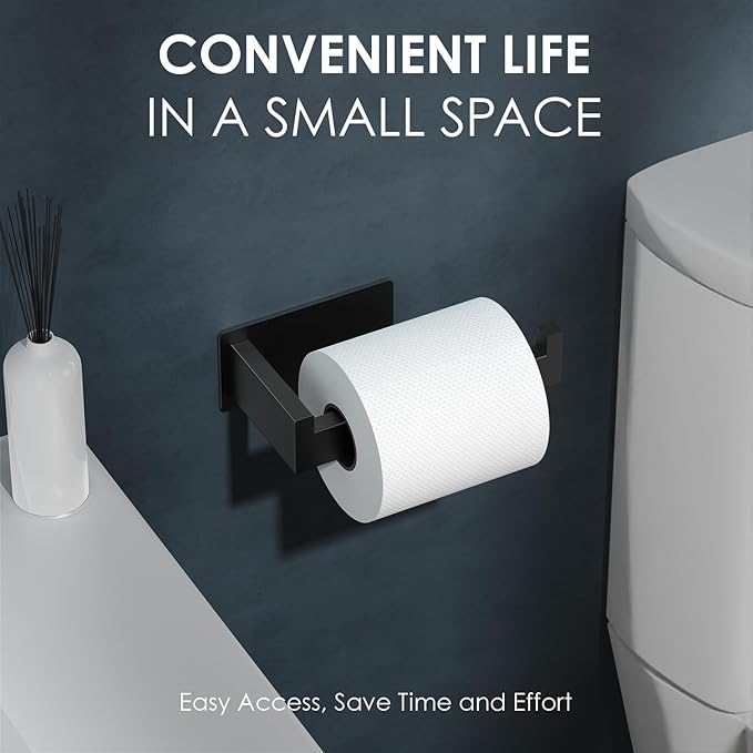 Auxmir Self Adhesive Black Toilet Paper Holder 2 Pack, Toilet Roll Holder Wall Mount, Premium Thicken SUS304 Stainless Steel, Rustproof No Drilling Toilet Tissue Holder for Bathroom Kitchen Washroom