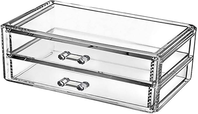 2 Drawer Transparent Acrylic Makeup Storage Box Desk Jewelry & Clear Cosmetic Organizer Vanity Storage Display Box Make Up Organizers and Storage Makeup Stand