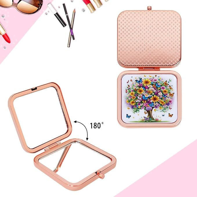 Compact Mirror for Purses, 1X/2X Magnifying Mirror, 3-inch Pocket Size Small Mirror for Travel and Makeup, Rose Gold