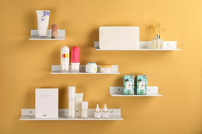 Z metnal White Floating Shelves, Wall Shelf, Metal Square Shelf for Display Collection, Aluminum, Wall Mounted, White, 24 inch, Set of 2