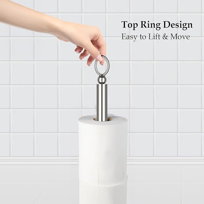 ROLABAM Toilet Paper Holder Stand with Reserve Function, Free Standing Toilet Paper Holder for Bathroom, Toilet Paper Stand with Reserve for 4 Rolls 22.5" Height (2 Pack, Brushed Nickel)