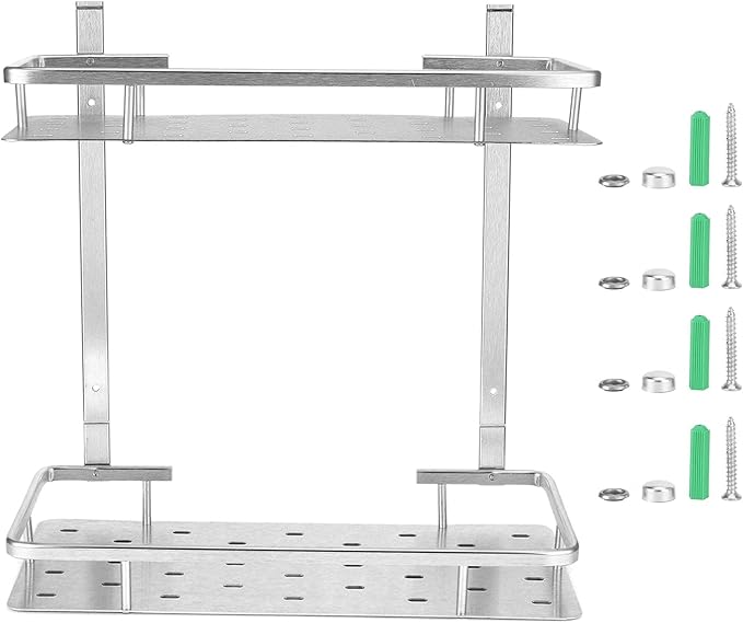 Bathroom Shelves, Space Aluminum 2 Tier Wall Mounted Rustproof Shelves, Floating with Drainage Holes for Easy Installation in Bathroom, Kitchen, and Bedroom