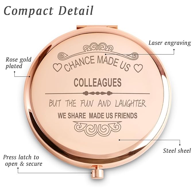 Colleagues Gifts for Women, Personalized Colleagues Gifts for Birthday, Custom Compact Mirror for Coworkers Employee, Mothers Day Basket Stuffers