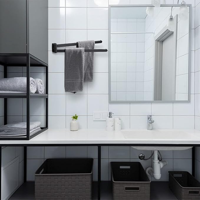 BGL Swivel Towel Rack Black Swivel Towel bar Movable Double Towel Rails Black for Bathroom