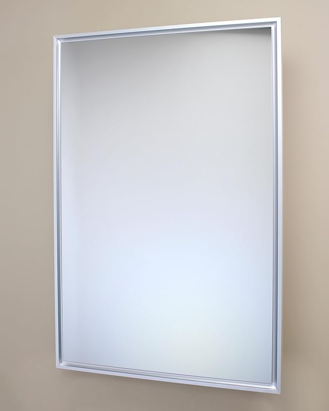 Fox Hollow Furnishings 20x30 Parker Metro Metal Framed Rectangle Recessed Bathroom Medicine Cabinet, Floating Mirror, 18x28 in-Wall Opening, Adjustable Glass Shelves, Magnet Close, Brushed Nickel