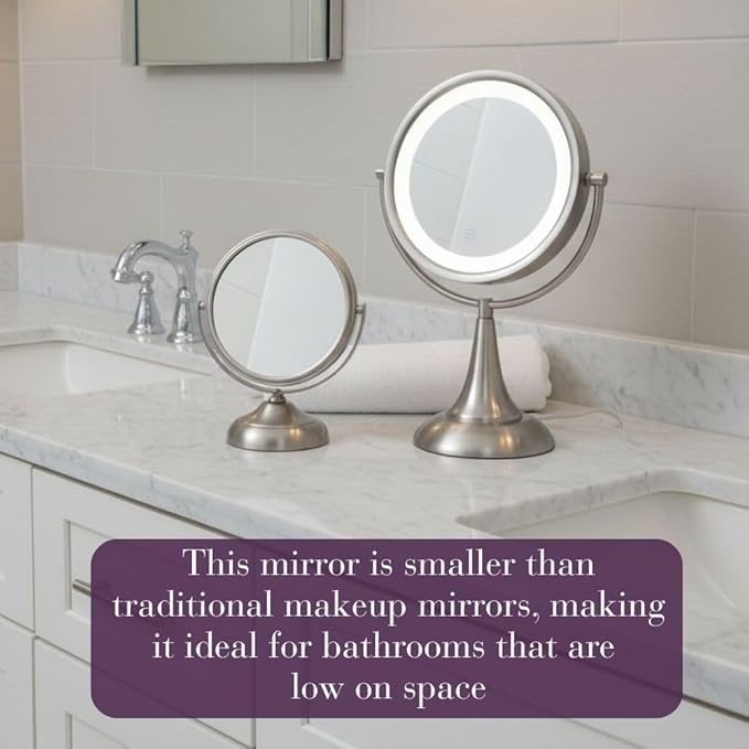 Small Tabletop Magnifying Mirror - 5.5” Diameter Mirror with 5X-1X Magnification - Nickel Finish - Model MC247N