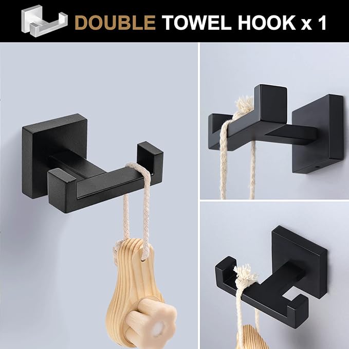 Lava Odoro 4-Piece Bathroom Hardware Accessories Set Matte Black, Towel Bar Set Stainless Steel Wall Mount Towel Holder Set Bathroom Accessories Kit