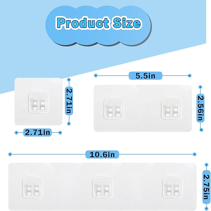 18 Pack Shower Caddy Adhesive Replacement, 1/2/3 Hooks Set Thick Bath Toy Storage Adhesive Replacements, Waterproof Adhesive Hooks Strips for Kitchen Racks, Shower Basket & Soap Holder