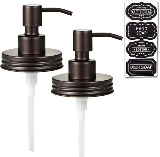 Amolliar Mason Jar Liquid Soap Dispenser Lid, Rust Proof Stainless Steel, Cute Farmhouse Decor for Kitchen, Bathroom, Bath, Refill Liquid Soap Pump for Hand Soap, Dish Soap, Lotion Soap,Bronze 2 Pack