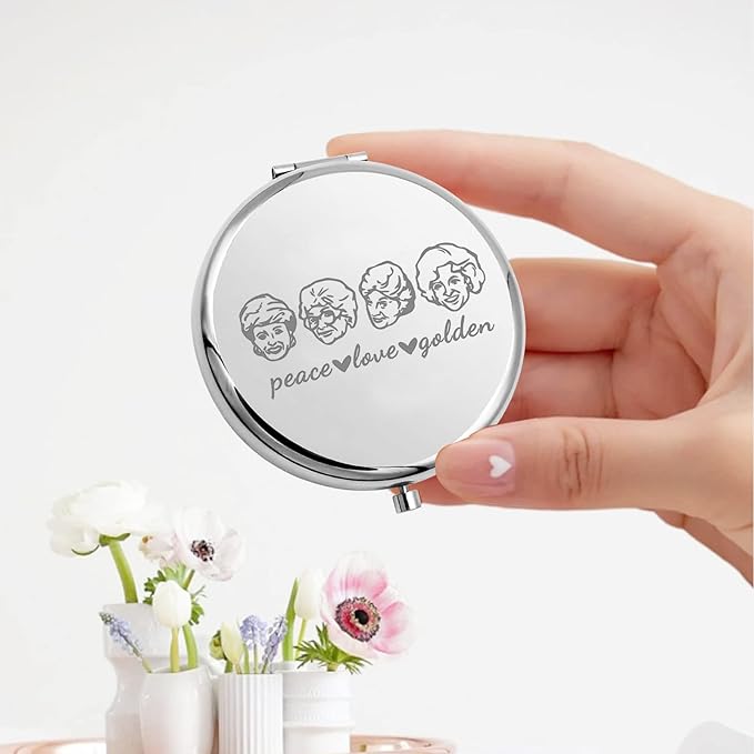 KEYCHIN Golden TV Show Pocket Mirror - Sophia Dorothy Blanche Rose Fans Gift - Compact Makeup Mirror for Women, Girls & Teenagers