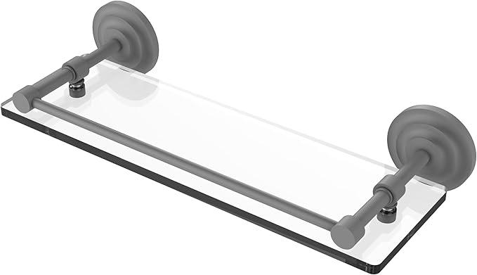 Allied Brass QN-1/16-GAL-GYM Que New 16 Inch Tempered Glass Gallery Rail Shelf, Matte Gray