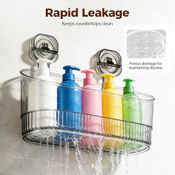 No-Drill Bathroom Suction Storage Box, 2026 New Corrugated Suction Cup Storage Holder,Powerful Suction Storage Box,Removable Hanging Storage Basket,Ripple Acrylic Wall Shelf (Clear)