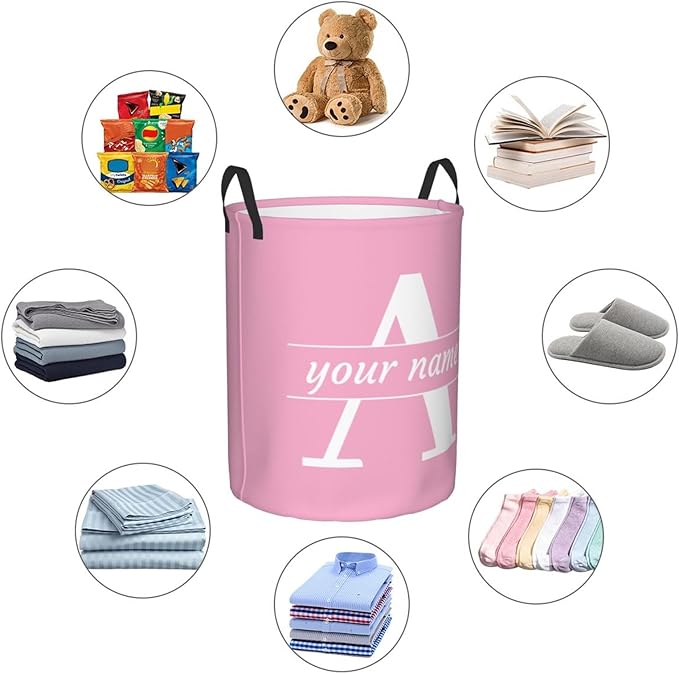 Custom Name Laundry Basket Personalized Laundry Hamper with Name Text Customized Collapsible Dirty Clothes Storage Basket with Handles for Bathroom Dorm Room Bedroom Barbershop Decor, 16.5x13.8 Inch