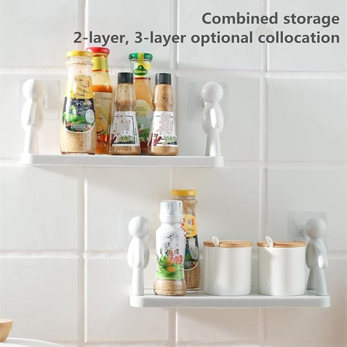 Bathroom Shelf Wall Mounted,Punching-Free Bathroom Storage Rack,Humanoid Storage Shelf,Large Capacity Storage for Multiple Scenes (White)