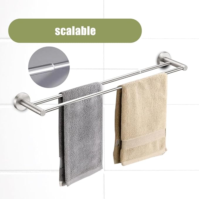 Retractable #304 Stainless Steel Towel Bar, Single bar or Double bar Optional,Adjustable Length from 16 inches to 28.9 Inches (Brushed Nickel, Double Towel bar)